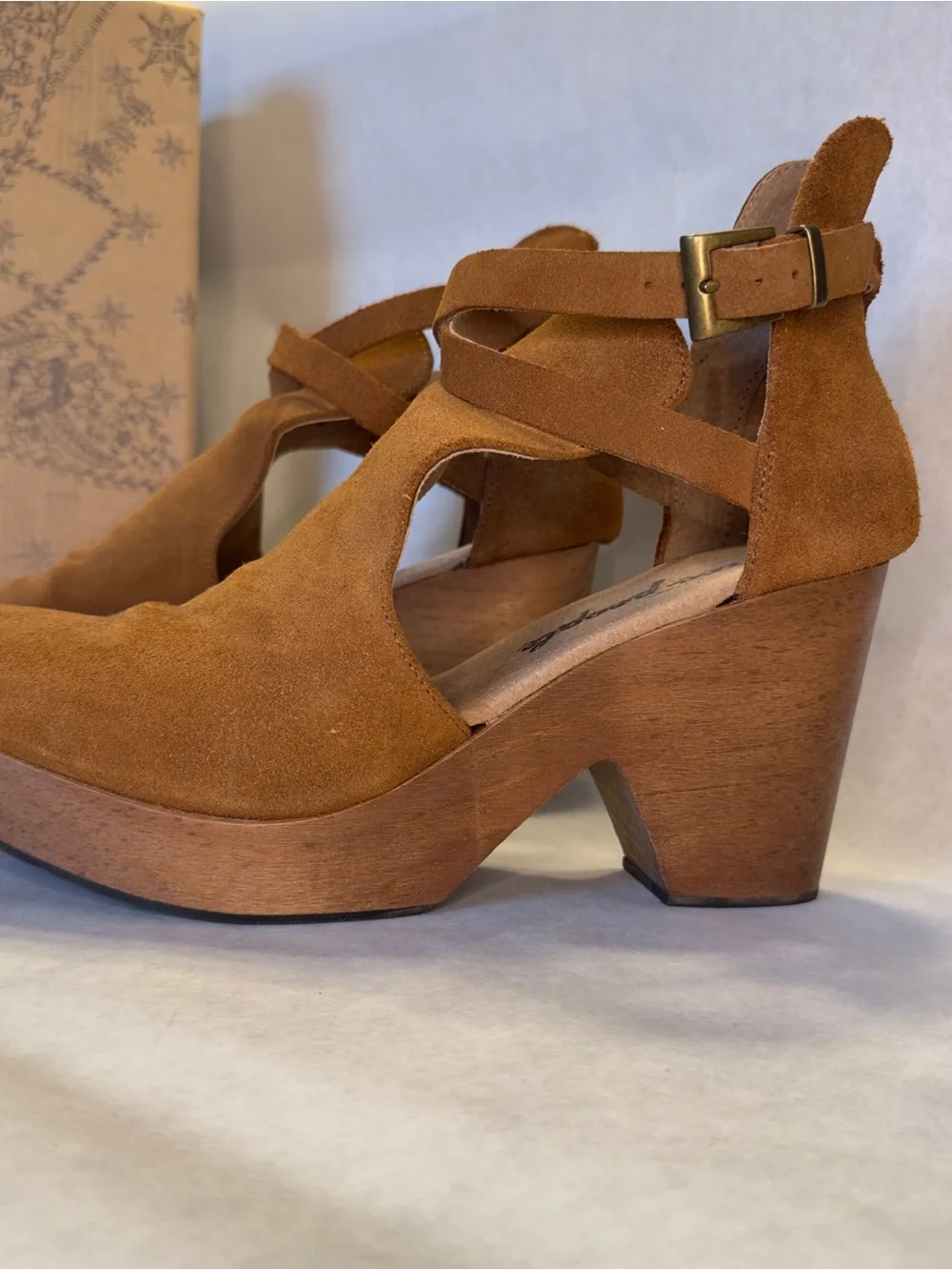 Women’s Suede Ankle Clog in Tan with Buckle Strap by Free People
